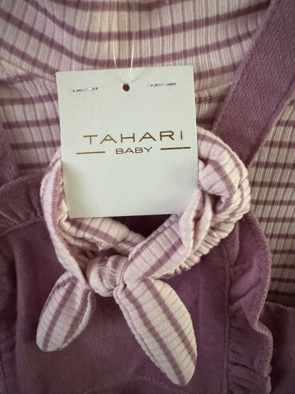 Tahari Baby Mauve Pinafore Dress with Striped Top - Picture 4 of 5